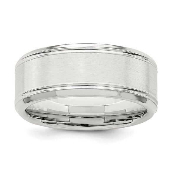 Kazi Luxury Sterling Silver Rhodium-plated 8mm Brushed Fancy Band Size 12.5